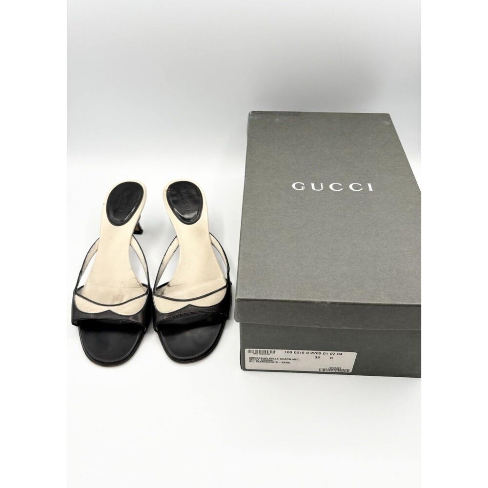 Gucci Black Leather & Canvas Kitten Heels Vintage Y2K Size EU 35.5 - Picture 13 of 13